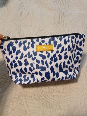 Scout Blue Leopard Print Makeup Pouch with Gold Plaque